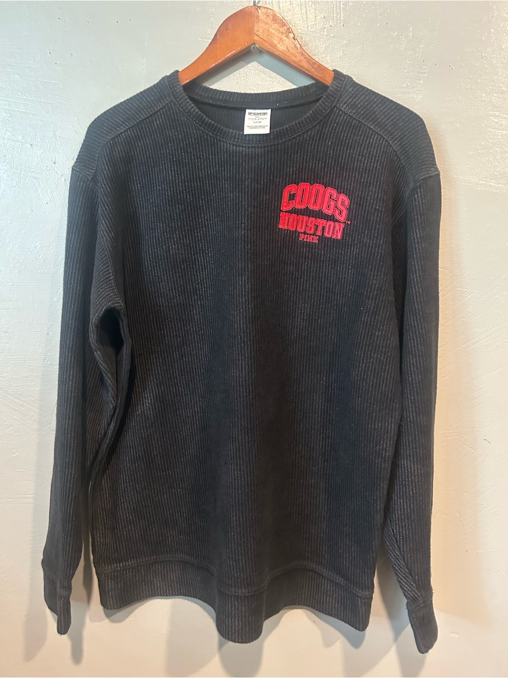 PINK Victoria's Secret Black Ribbed Crewneck with Red 'Coogs Houston' Logo